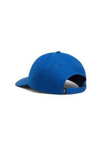 Blue baseball cap made of cotton, featuring a curved visor and an adjustable strap at the back. Includes a logo tag on the side.