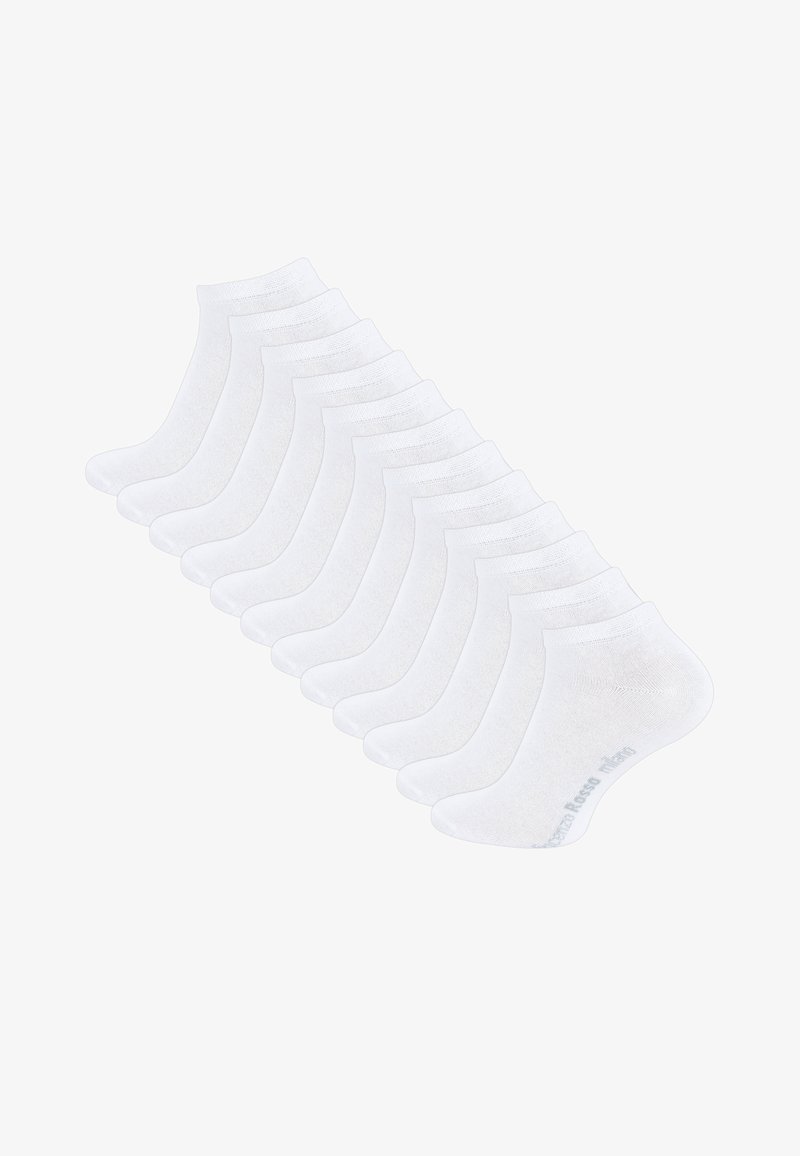 White cotton ankle socks, showing a smooth texture with a crew design. Pack includes multiple pairs, featuring minimal branding on the sole.