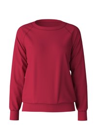 Red sweatshirt made of soft fabric, featuring a round neck, long sleeves with ribbed cuffs, and a relaxed fit design.