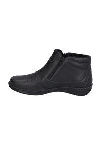Bottines en cuir noir avec une finition lisse, doubles zips latéraux et un intérieur rembourré. Semelle incurvée pour un confort supplémentaire.