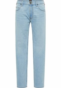 Ljusblå denimjeans med rak passform. Har fem fickor, knappstängning och subtila sömdetaljer. Slät tygtextur.