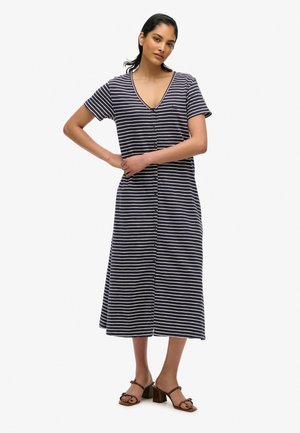 SHORT SLEEVE BUTTON THROUGH MIDI - Jerseykleid - navy optic stripe