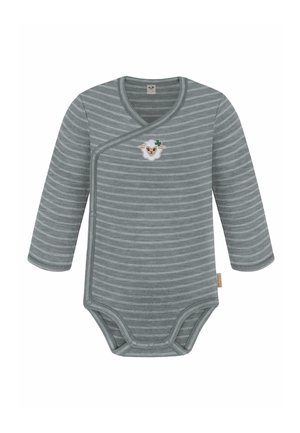 WICKELBODY MERINO LANGARMBODY STRAMPLER EINTEILER MIT KNOPF - Body - grau gestreift