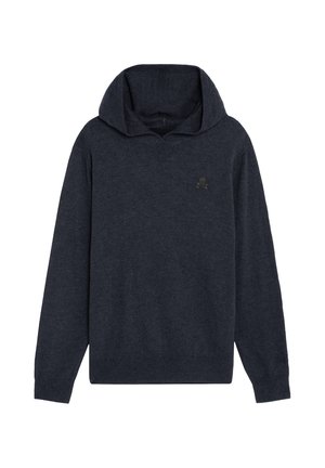 Sudadera con capucha de punto de manga larga en gris oscuro con pequeño logo de calavera en el pecho izquierdo y puños y bajo acanalados.