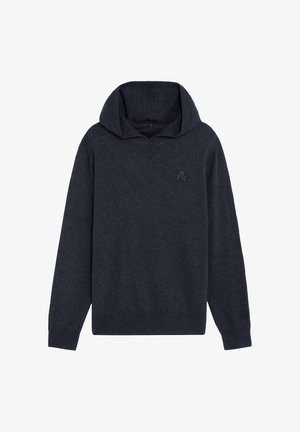 Sudadera con capucha de punto de manga larga en gris oscuro con pequeño logo de calavera en el pecho izquierdo y puños y bajo acanalados.
