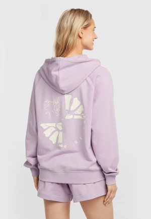 Lilakleurige hoodie met een grote witte grafische print op de achterkant, een ontspannen pasvorm, lange mouwen en een kangoeroezak.