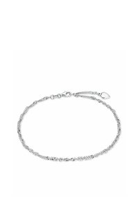 Bracciale in argento con maglie attorcigliate, finitura lucida e chiusura a gancio con catena di estensione per lunghezza regolabile.