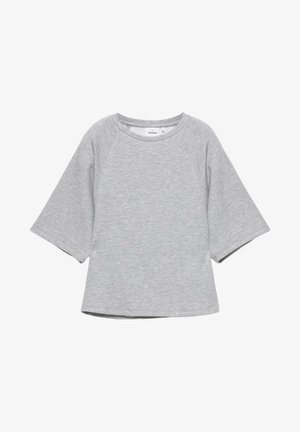 Bluza cu mâneci scurte de culoare gri deschis, cu mâneci largi și decolteu rotund, prezentată întinsă pe un fundal alb.