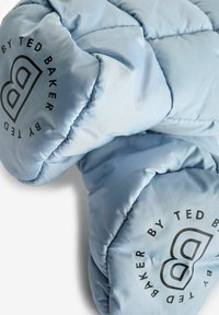 Heledad sinine topp, millel on sädelev tekstuur ja must "TED BAKER" logo kiri vasakul küljel. Paks, tikanditega disain.