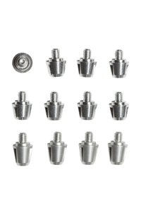 Dvanaest srebrnih metalnih vijaka s konusnim dizajnom i vanjskim navojem. Svaki vijak ima ravni vrh i ravnomjerno raspoređene utore.