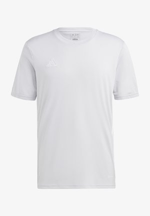 T-shirt atletico bianco realizzato in tessuto leggero, caratterizzato da maniche corte, colletto rotondo, dettagli in pannelli di rete e un piccolo logo in rilievo.