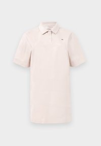 Rochie polo cu mânecă scurtă, în nuanță deschisă de bej, confecționată dintr-un material neted. Are un guler clasic și un mic logo brodat pe piept.
