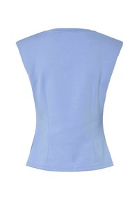 Ljusblå ärmlös topp i mjuk bomullsblandning, med en figurnära design och sidsömmar samt rund halsringning. Slät textur.