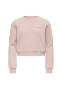 Sweat-shirt court rose en tissu doux. Il possède des manches longues, un col rond et "ORIGINAL VARSITY" brodé dans une police subtile.