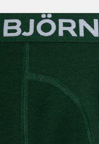 Dark green men’s underwear with a textured waistband displaying "BJÖRN" in white. Features stitching detailing and a functional pouch design.