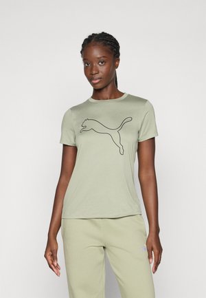 Lysegrønn T-skjorte med kort erm i myk stoff, med en svart kontur av en hoppende puma-logo sentrert på forsiden.