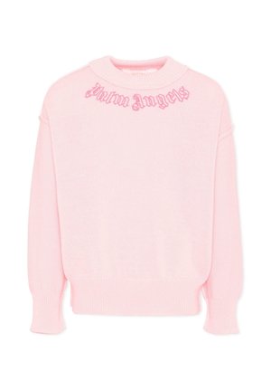 Lichtroze gebreide trui met lange mouwen en geribbelde manchetten, met "Palm Angels" geborduurd in bijpassend roze over de borst vlak bij de kraag.