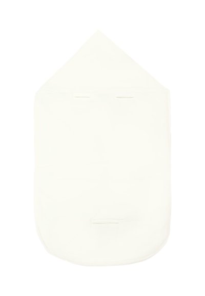 Witte stoffen tas met een puntige top, met twee horizontale openingen. Glad textuur en ronde onderranden. Eenvoudig, minimalistisch ontwerp.