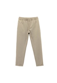 Beige, slim-fit sweatpants with an elastic waistband and adjustable drawstring; smooth texture and no visible patterns or accents.