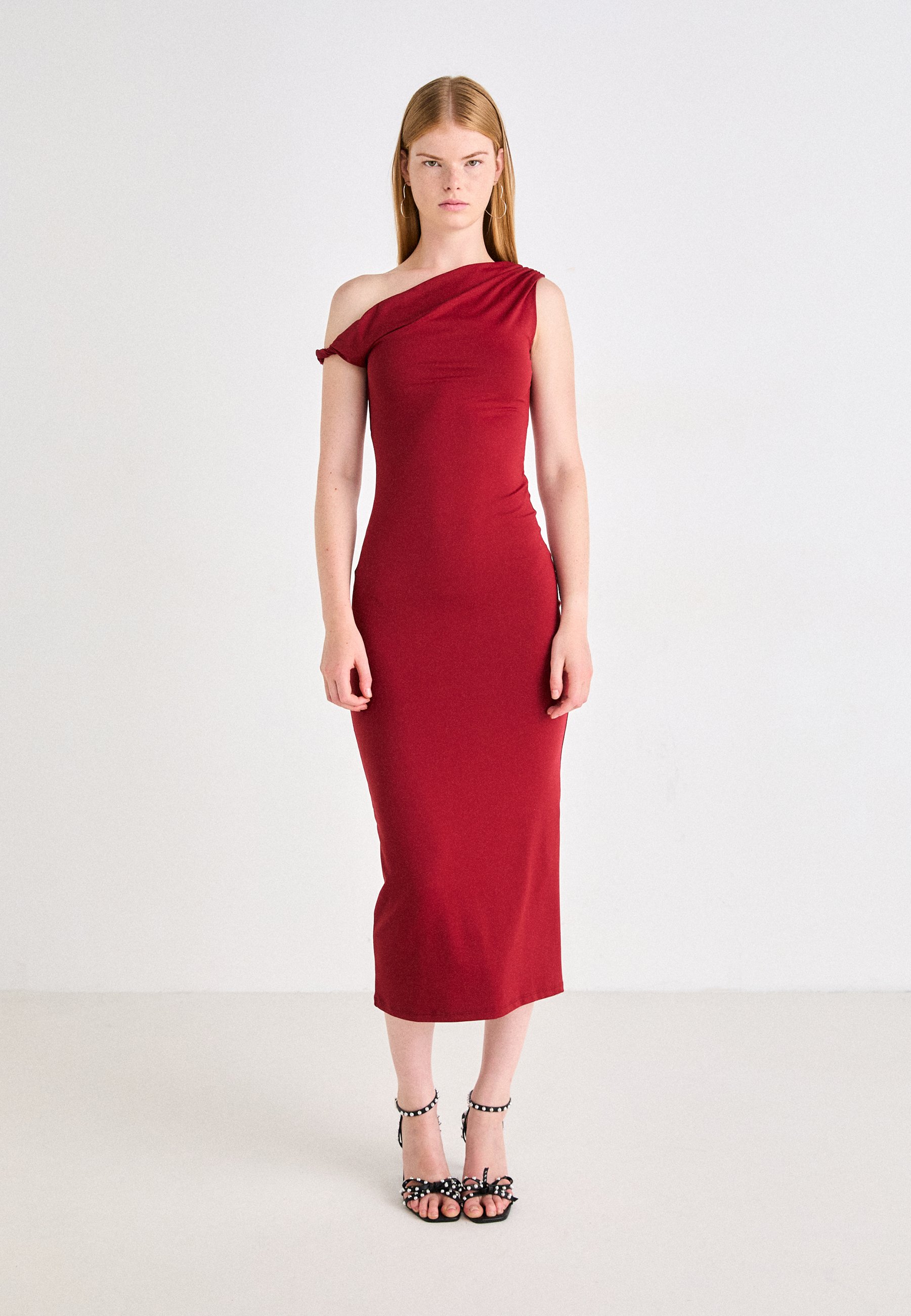 princess polly baby blue dress Knitted tie-detail asymmetric midi dress in grey - JW Anderson main image 0