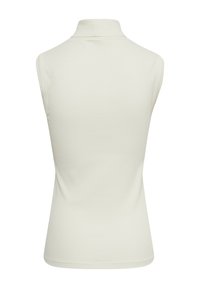 Mouwloos wit geribd coltruitopje met een nauwsluitend silhouet, van achteren getoond tegen een effen achtergrond.