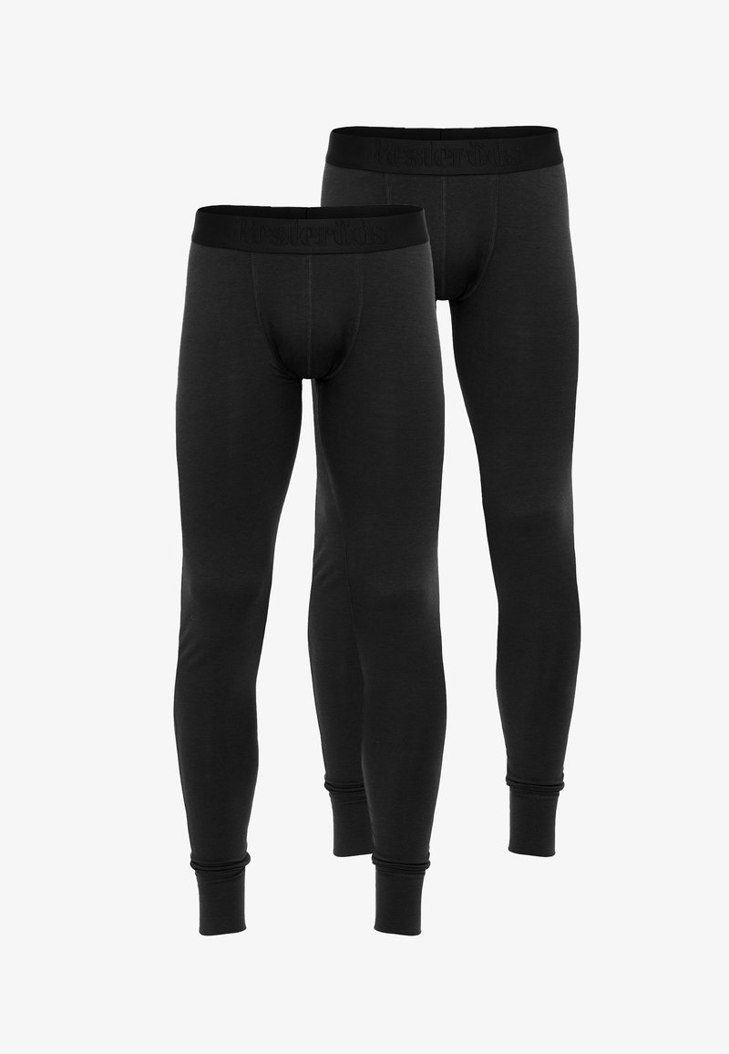 Black thermal leggings with a fitted design, elastic waistband featuring embossed logo, and ribbed cuffs at the ankles.