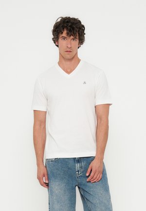 Marc O'Polo, SHORT SLEEVE V NECK LOGO - Βασικό μπλουζάκι - white