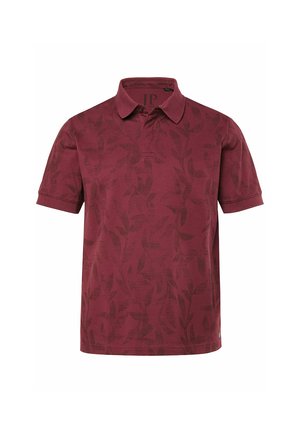 Kurzärmliges Poloshirt in kastanienbraun mit dezentem Blattmuster und umgeschlagenem Kragen.