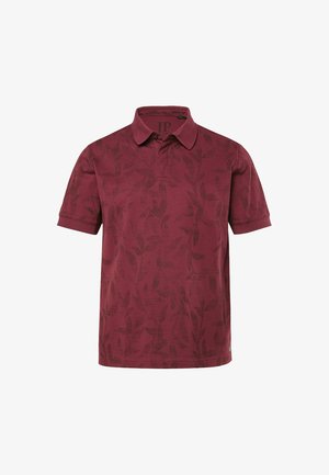 Bordowa koszulka polo z krótkim rękawem, z subtelnym wzorem liści i kołnierzykiem z mankietem.