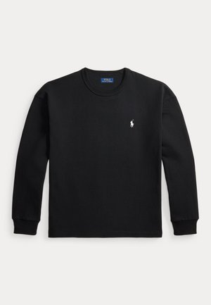 Czarna bluza z długim rękawem i okrągłym dekoltem z małym, białym logo Polo Ralph Lauren na lewej piersi oraz ściągaczami na rękawach.