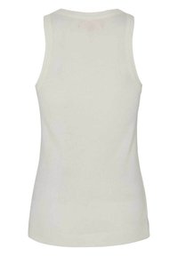 Ärmelloses, geripptes Tanktop in hellcremefarbener Ausführung, mit rundem Halsausschnitt und einer schmalen Silhouette sowie klaren, einfachen Linien.