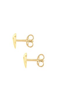 Goldfarbene Metall-Studohrringe mit runder Form und glatter Oberfläche; ausgestattet mit Butterfly-Verschlüssen für sicheren Halt.
