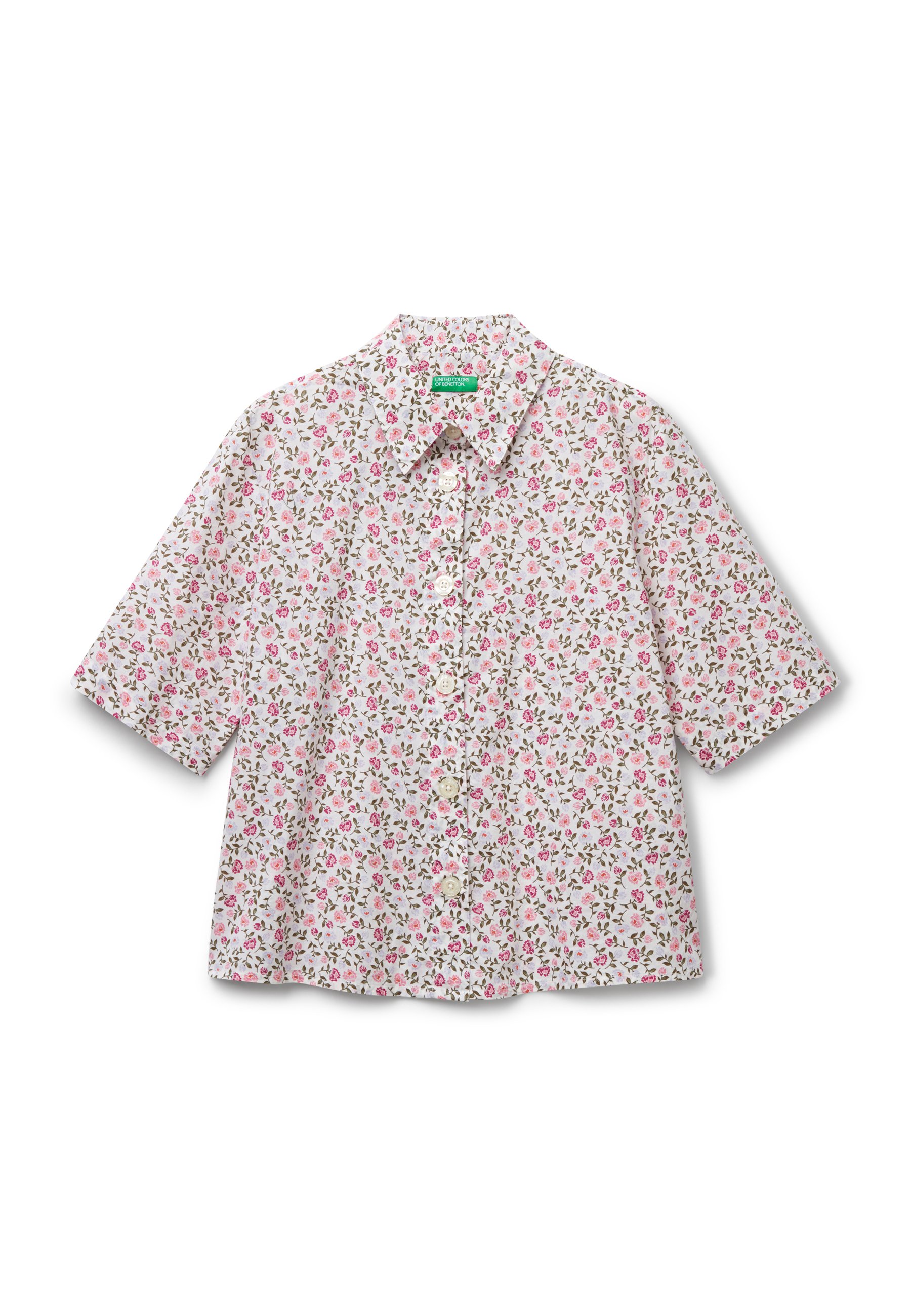 United Colors Of Benetton Damen-Hemd – Langarm, Allover-Print, Viskose, Größe M