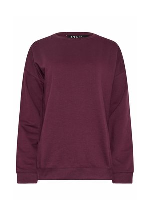 Bordeaux ronde-hals sweatshirt gemaakt van zacht materiaal, met lange mouwen, geribbelde manchetten en zoom, en een ontspannen pasvorm. Geen patronen of graphics.