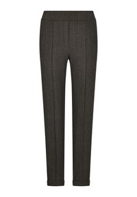 Kolenbont pantalon in zwartgrijs met een tailored fit, voorzien van een rekbare tailleband, taps toelopende pijpen en omgeslagen zoom voor een nette afwerking.