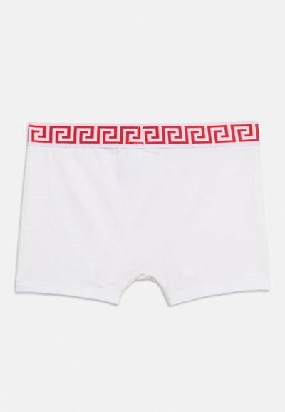 Λευκά boxer briefs με κόκκινη μέση που διαθέτει συνεχή σχεδιασμό με μοτίβο ελληνικού κλειδιού.