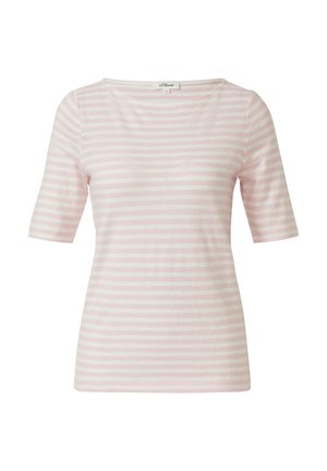 Ružové a biele horizontálne pruhované tričko s krátkym rukávom a okrúhlym výstrihom od značky s.Oliver, veľkosť 36.