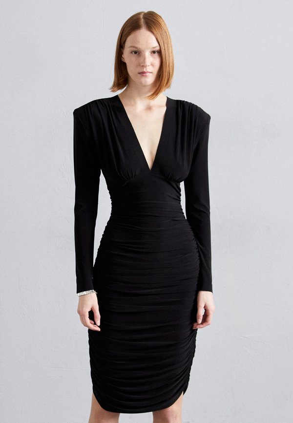 V NECK SHIRRED WAIST DRESS TO KNEE - Jerseykleid