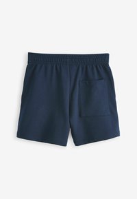 Shorts en coton bleu marine avec une taille élastique et une poche arrière, avec une texture lisse et un design simple.