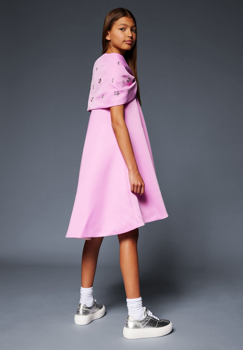 strapless open back dress Pink Long Dress With Ruffles main image 0