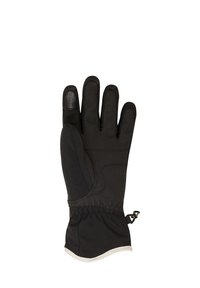 Gants noirs en matériau doux et texturé avec des accents cousus, poignet élastique et bouts de doigts compatibles avec les écrans tactiles.