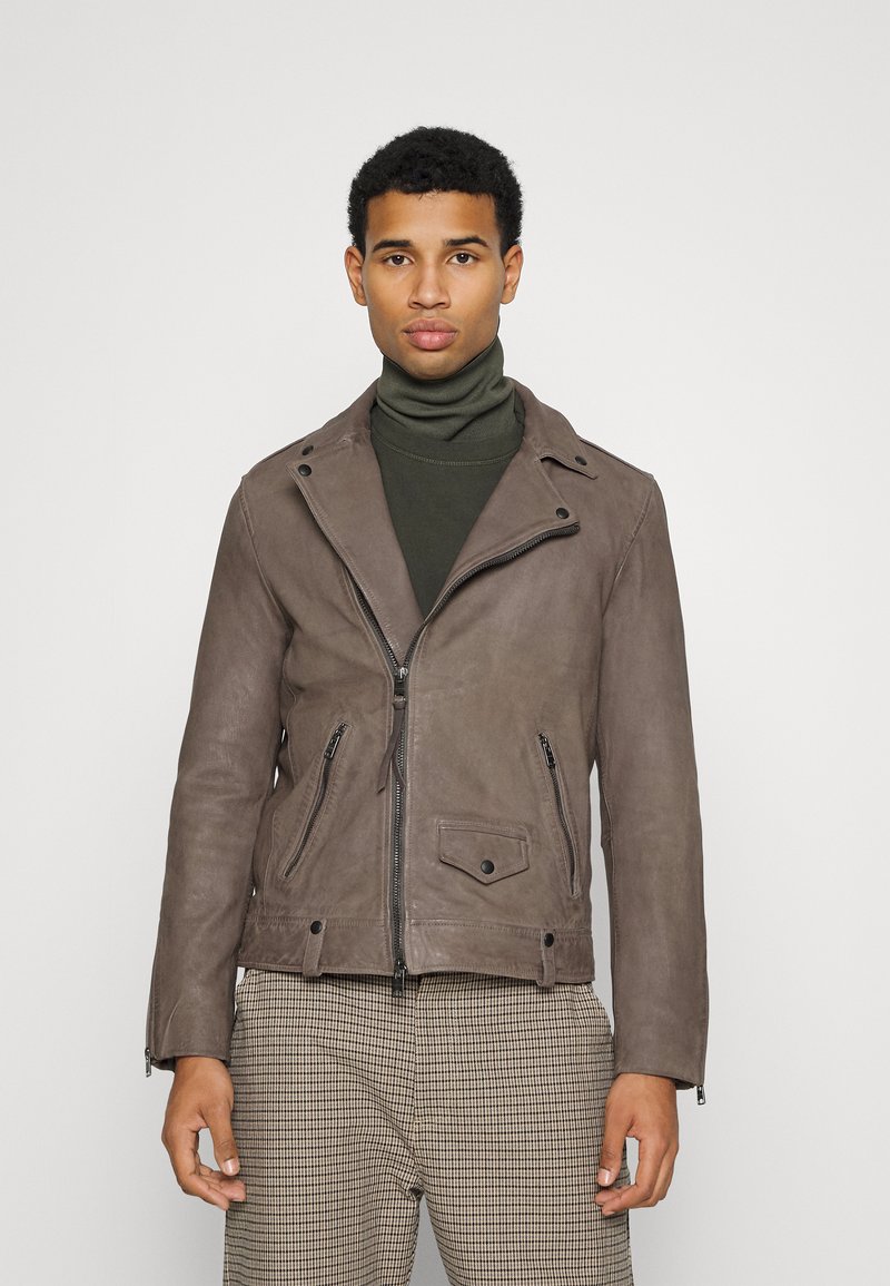 AllSaints MILO BIKER Lederjacke Inox Grey grau Zalando de