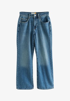 Hellblaue Jeans aus Denim mit lockerer Passform, geraden Beinen, fünf Taschen und einem leicht verblassten Finish. Mit standardmäßiger Knopf- und Reißverschlussbefestigung.