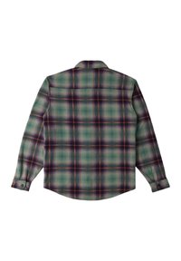Langarm geruit shirt met groene, paarse en oranje patronen, met een button-down kraag en manchetten. Zachte stof en een ontspannen pasvorm.