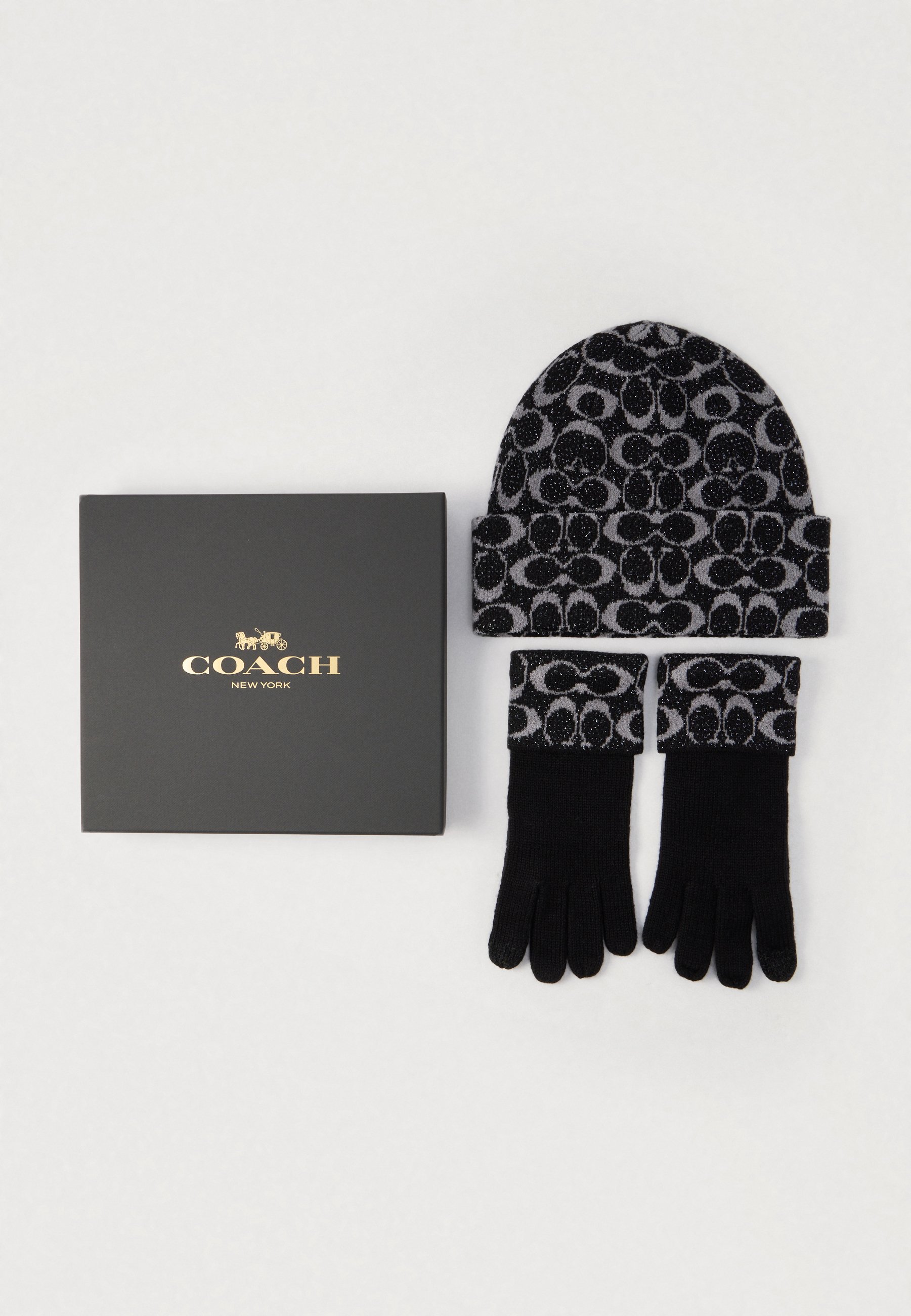 COACH SIGNITURE SCARF UNISEX SET - Mtze - black/schwarz - Zalando