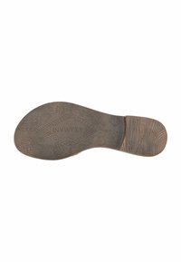 Semelle en caoutchouc présentant des motifs texturés, des motifs floraux et une surface ondulée. La couleur est brun foncé avec une finition lisse.