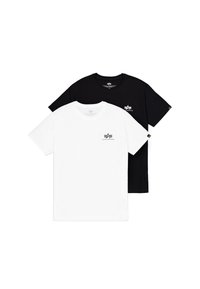 To crewneck t-skjorter: en hvit og en svart. Begge har små logodetaljer på venstre bryst. Laget av myk bomullsstoff.
