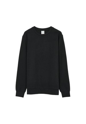 Schwarzer Sweatshirt mit strukturierter Oberfläche, rundem Halsausschnitt, langen Ärmeln und gerippten Bündchen sowie Saum. Minimalistisches Design ohne sichtbare Logos.