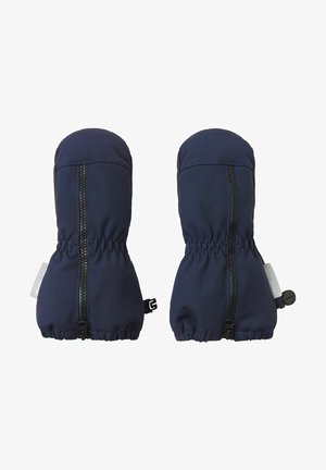 Navy stoffen wanten met een ritssluiting, gerimpelde elastische manchet en een zwarte accent op de palm voor grip. Glad textuur en duurzame ontwerp.