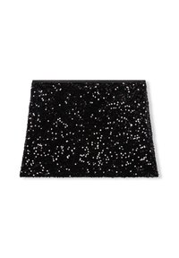 Borsa a pochette nera in paillettes con un design strutturato, caratterizzata da una serie di paillettes lucenti sulla superficie, che creano un aspetto texturizzato.